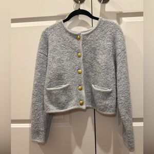 Gap Boucle Cropped Sweater Jacket Light Heather Grey Size XS NWOT